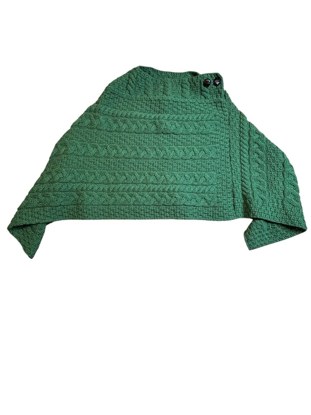 Carraig Donn Aran Woollen Mills Merino Wool Irish Cable Knit Poncho Green